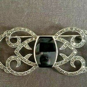 Vintage Onyx Pin with Marcasite